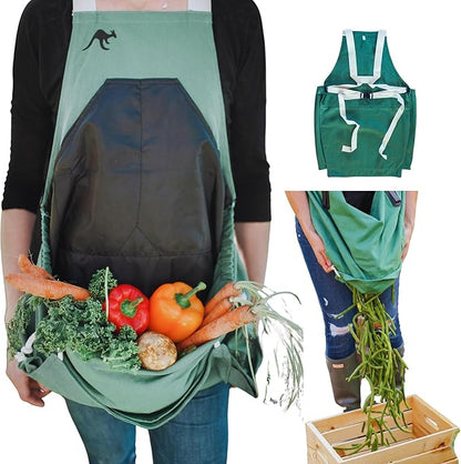Roo Gardening Apron with Pockets &amp; Harvesting, Picking Pouch - Adjustable, Water-resistant, Washable Canvas Cotton
