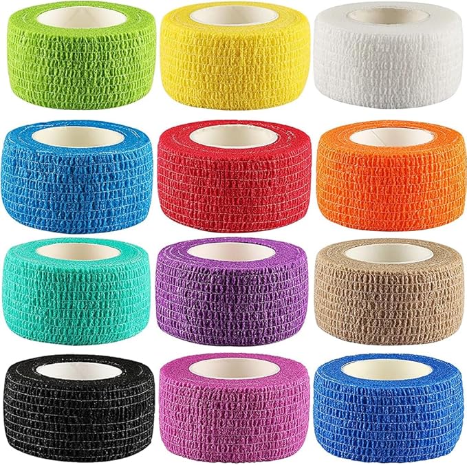 12Pack 1” x 5 Yards Self Adhesive Bandage Wrap, Elastic Self Breathable Self Adherent Wrap for Pets, Athletic Cohesive Bandage for First Aid, Sports Injury &amp; Protection, 12Color