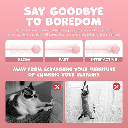 Pawlo Speedy Tail 2.0 Cat Toy –Teazys Turbo Tail Upgrade – Interactive Cat Toy – Kitten Toys – Automatic cat Toy for Boredom – Moving cat Toys for Indoor Cats with 2 Tails (Pink)