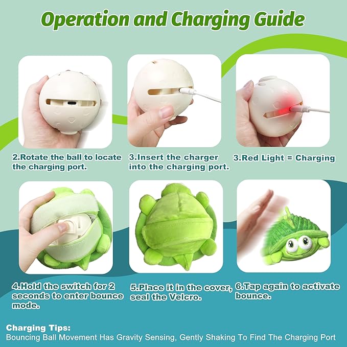 Interactive Moving Dog Toys – Plush Chew Toy with Bouncing Ball, Music &amp; Recording | Rechargeable Self-Play Toys for Small, Medium &amp; Large Dogs to Keep Them Engaged (Turtle)