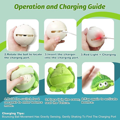 Interactive Moving Dog Toys – Plush Chew Toy with Bouncing Ball, Music &amp; Recording | Rechargeable Self-Play Toys for Small, Medium &amp; Large Dogs to Keep Them Engaged (Turtle)