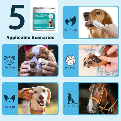 Teeth Cleaning Wipes for Pets 50Pcs ，Dog &amp; Cat Teeth Cleaning Wipes，Pet Teeth Cleaning Finger Mitt Dental Wipe，Pet Teeth Cleaning Finger Wipes，Natural Formula Finger Grooming Wipe for Pets