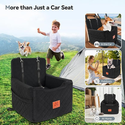 Dog Car Seat for Small/Medium Dogs Under 35lbs,Memory Foam Dog Booster Seats,Detachable and Washable Traval Pet Car Seat,Dogs Bed with 2 Safety Belts(Balck)