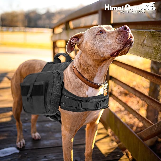 Himal Outdoors Dog Backpack &amp; Saddle Bag, Tactical Hiking Backpack for Large Dogs with Side Pockets &amp; Adjustable Strap