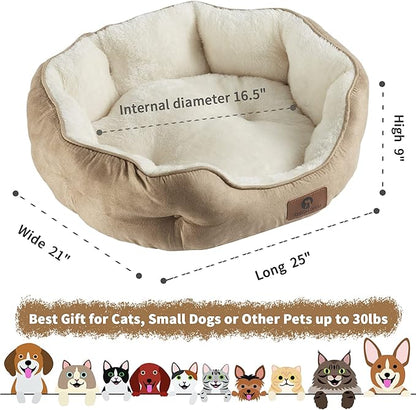 Asvin Medium Dog Bed for Medium Dogs, Cat Beds for Indoor Cats, Pet Bed for Puppy and Kitty, Extra Soft &amp; Machine Washable with Anti-Slip &amp; Water-Resistant Oxford Bottom, Light Brown, 25 inches