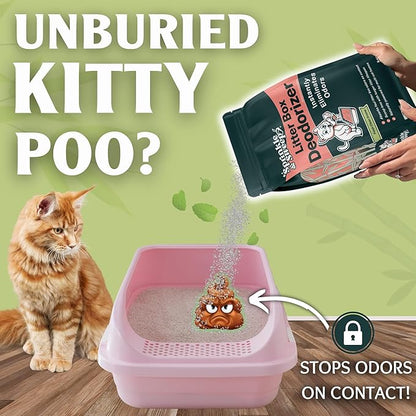 Sprinkle &amp; Sweep Litter Box Deodorizer - Cat Litter Deodorizer Non Toxic and Safe for Kittens - Instantly Eliminates Foul Smells and Urine Odors (Bag, Sifter &amp; Spray)