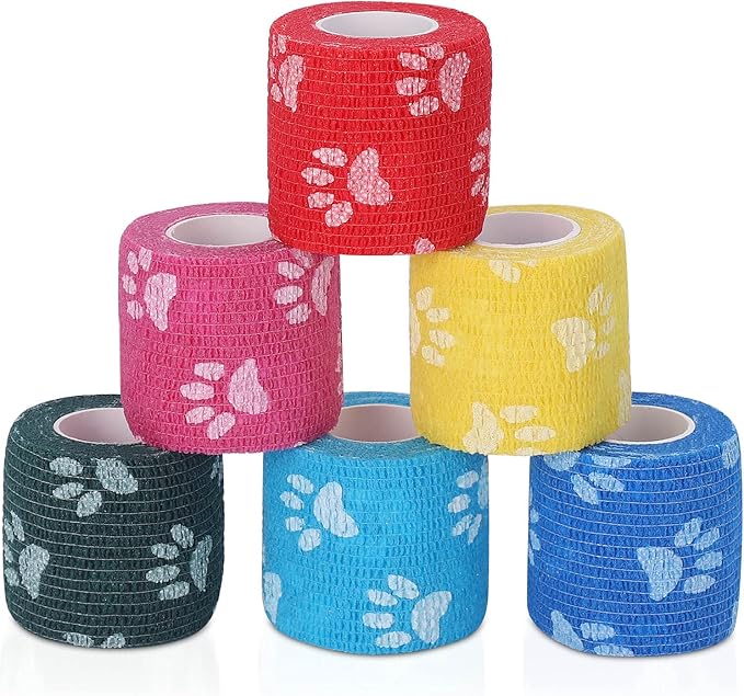 Vet Wrap Self Adhering Bandage Wrap Cohesive Bandage Multi-Function Wrap Tape for Dogs Cats Horses Birds Animals Non-Woven Strong Sports Tape for Wrist Healing Ankle Sprain &amp; Swelling 6 Rolls