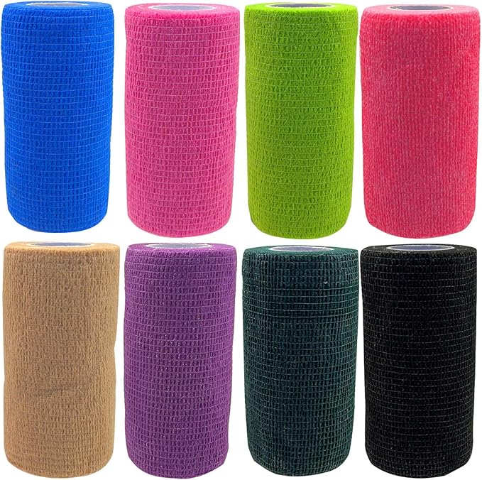 Self Adhesive Tape Wrap 8 Rolls,Non-Woven Self Adherent Vet Wrap Tape,10CM x 4.5M Cohesive Bandage Tape for Wrist &amp; Ankle,Elastic Grip Cover (8colors-8Rolls(4inches))