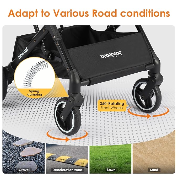X2 Pet Stroller, Dog Cat Stroller for Small Pets Under 44lbs, Equipped with Detachable &amp; Foldable Carrier, Waterproof Pad &amp; Sunshade Canopy,Camel (Black)