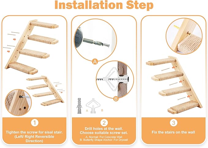 Cat Wall Furniture Set, 2PCS Cat Shelves &amp; 2PCS 4 Steps Wall Shelves Stairs Tower Climbing Scratching Perches for Climbing Sleeping, Playing