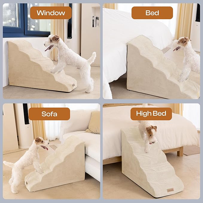 Dog Stairs for High Beds, Extra Tall 24.5" 5-Step Pet Steps for Medium &amp; Small Dogs, Foam Ramp for Tall Couch &amp; Bed, Washable Cover - Dog Steps for Bed
