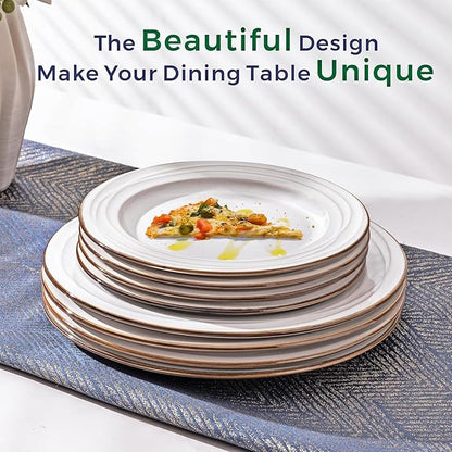 GBHOME Ceramic Dinnerware Sets, 24 pcs Embossed Elegant Stoneware Plates and Bowls Sets, Housewarming Wedding Gift | Dishwasher &amp; Microwave Safe | Dishes Set Service for 8