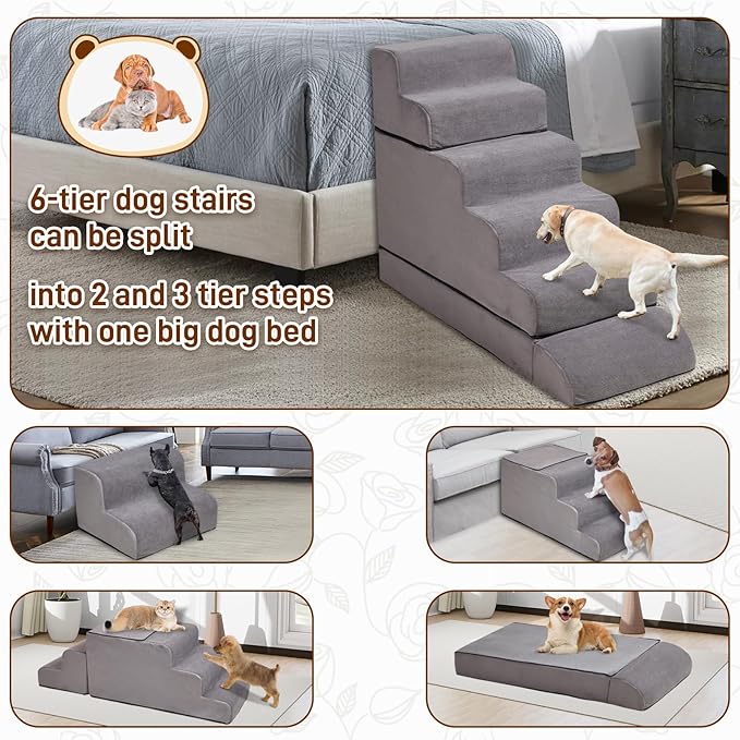 24-30inches High Dog Stairs &amp; Steps for High Beds Tall, LitaiL 29inch 6 Steps Pet Stairs/Steps for High Beds Large Dogs, Non-Slip Dog Ramps for Small Dogs, for Older Cats