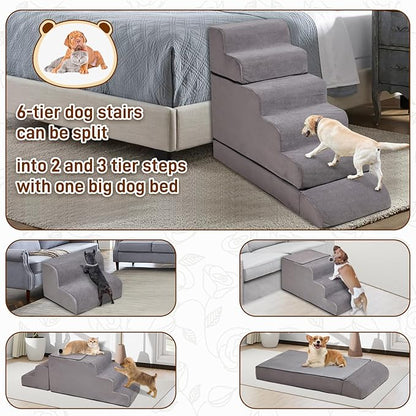 24-30inches High Dog Stairs &amp; Steps for High Beds Tall, LitaiL 29inch 6 Steps Pet Stairs/Steps for High Beds Large Dogs, Non-Slip Dog Ramps for Small Dogs, for Older Cats