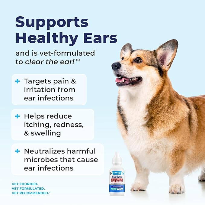 Vetnique Oticbliss Cat &amp; Dog Ear Infection Treatment Drops - with 1% Hydrocortisone &amp; MicroSilver BG for Dog Ear Infections - Vet Recommended Cat &amp; Dog Ear Cleaner for Itchy Ear Relief