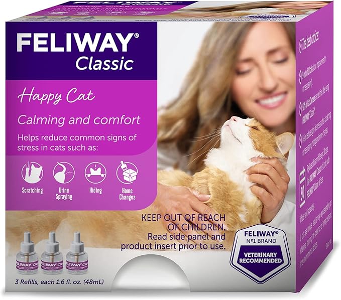 FELIWAY® Classic 3 x 30 Day Cat Calming Refills for Pheromone Diffuser, 3 x 48ml Value Pack - Helps Reduce Common Signs of Stress in Cats &amp; Kittens, Enhanced Calming
