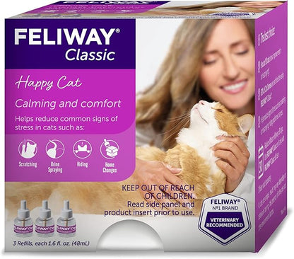 FELIWAY® Classic 3 x 30 Day Cat Calming Refills for Pheromone Diffuser, 3 x 48ml Value Pack - Helps Reduce Common Signs of Stress in Cats &amp; Kittens, Enhanced Calming
