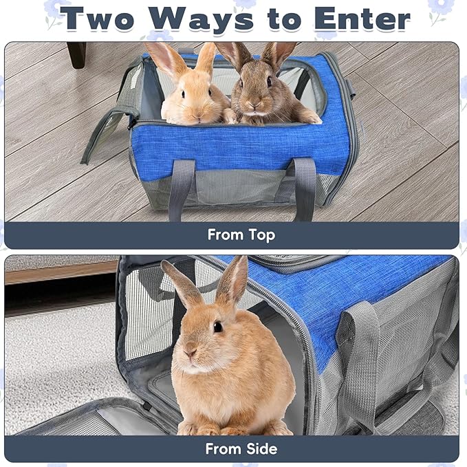 PINVNBY Bunny Carrier for Travel Camping Outdoor, Small Pet Carrier, Guinea Pig Carrier, Breathable Pet Portable Hand Bag for Hamster Bunny Guinea Pig (Blue &amp; Gray)