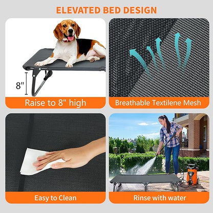 Elevated Dog Bed for Large Pet with No-Slip Feet, Foldable Portable Washable Raised Bed for Indoor&amp;Outdoor Camping Dog Cot, with Cooling Waterproof Breathable Mesh (Medium, Black-Textilene)