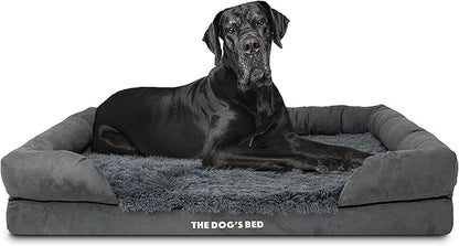 The Dog’s Bed, XXL Grey Fur Memory Foam, Pain Relief: Arthritis, Hip &amp; Elbow Dysplasia, Post Surgery, Lameness, Supportive, Calming, Waterproof, Washable Cover, Veterinary Approved