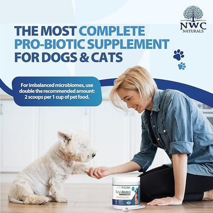 NWC Naturals Total-Biotics, Cat &amp; Dog Probiotics for Digestive Health with Prebiotic, Unflavored Probiotic for Dogs &amp; Cats, Supplement for Gut, Skin, Coat, Stomach Relief, 100 Servings, 2.22 Ounces