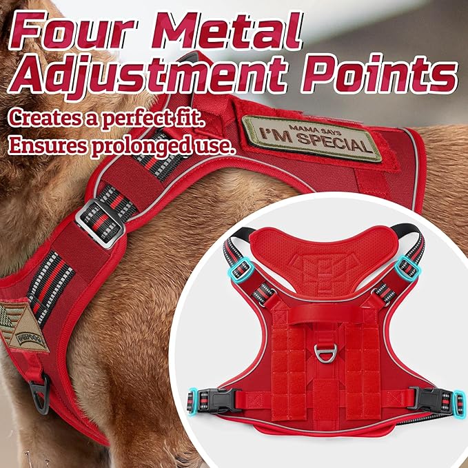 rabbitgoo Tactical Dog Harness for Large Dogs, No Pull Military Service Vest with Handle &amp; Molle, Easy Control for Training Walking, Adjustable Reflective Straps, Red, L