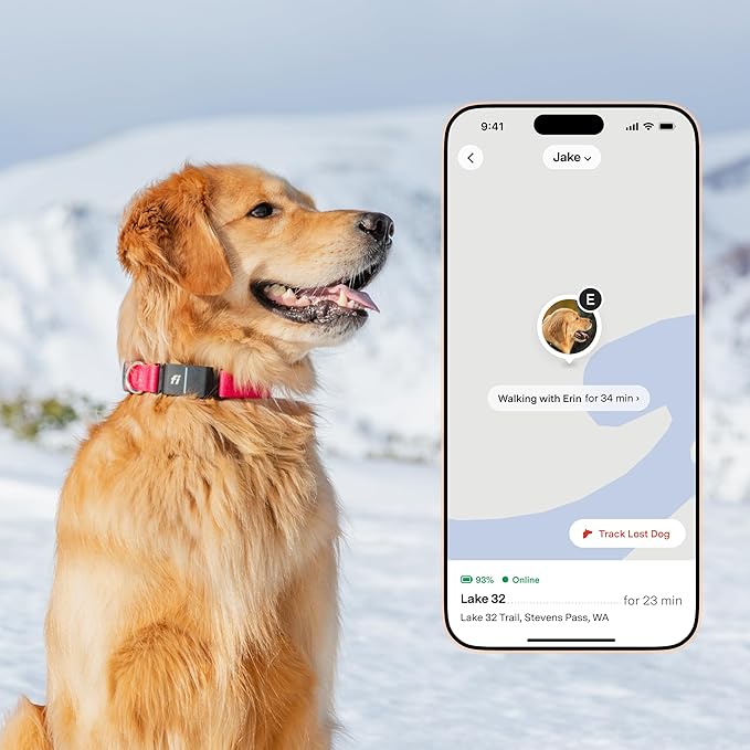 New Fi Series 3+ Smart Dog Tracker Collar – AI GPS for Dogs, Health &amp; Behavior Monitor, Virtual Fence, Escape Alerts, Waterproof, Apple Watch Compatible 12Mo Membership Included
