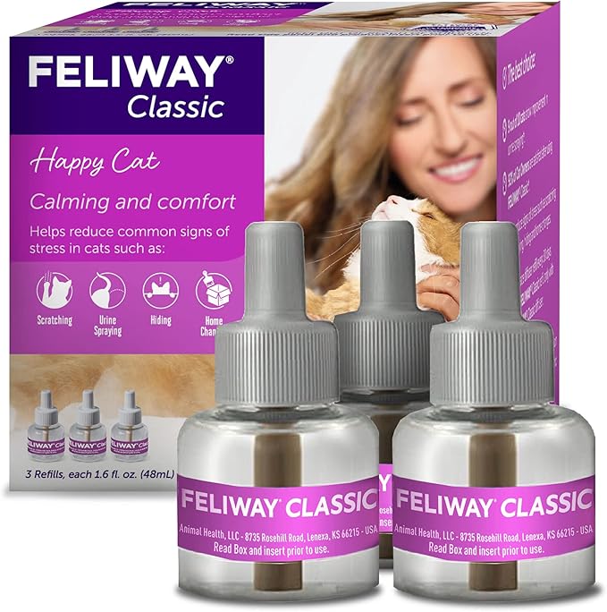 FELIWAY® Classic 3 x 30 Day Cat Calming Refills for Pheromone Diffuser, 3 x 48ml Value Pack - Helps Reduce Common Signs of Stress in Cats &amp; Kittens, Enhanced Calming
