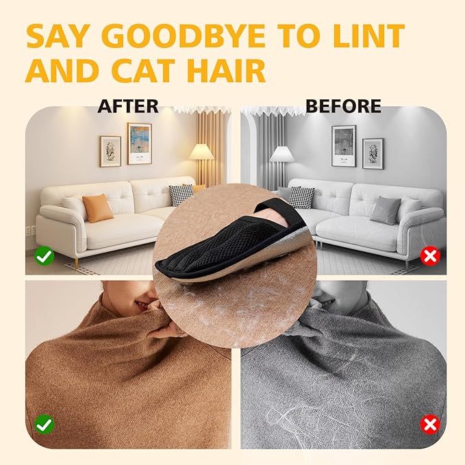 Cat Hair Gloves for Pet Hair Removal，Reusable Cats &amp; Dog Pet Hair Remover Electrostatic Gloves for Pets Grooming,Furniture,Carpet,Car,Couch