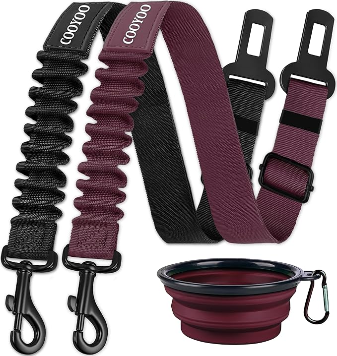 COOYOO Dog Seat Belt,3 Piece Set Retractable Dog Car Adjustable Seatbelts for Vehicle Nylon Pet Safety Heavy Duty &amp; Elastic &amp; Durable Car Harness for Dogs