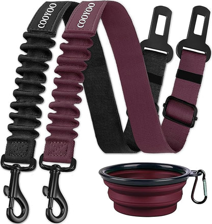 COOYOO Dog Seat Belt,3 Piece Set Retractable Dog Car Adjustable Seatbelts for Vehicle Nylon Pet Safety Heavy Duty &amp; Elastic &amp; Durable Car Harness for Dogs