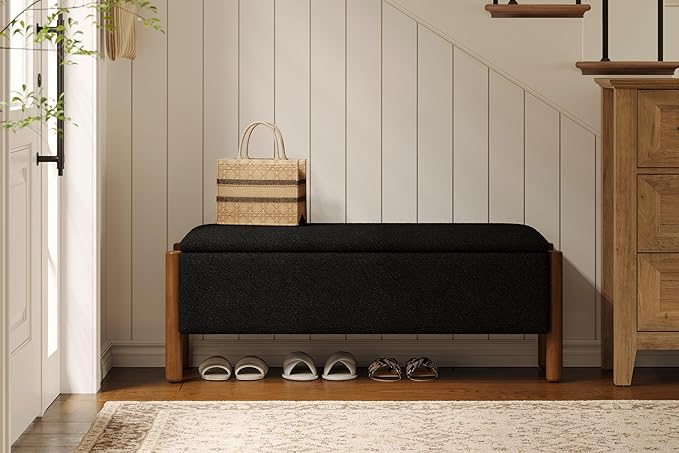 Modern Storage Benches with Walnut Wood Legs, 47&