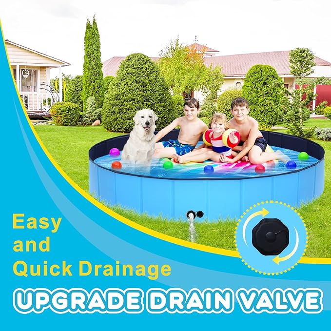 Extra Large Collapsible Dog Pool,97"x16" Anti-Slip Portable Swimming Pool Bathing Tub,Hard Plastic Kiddie Pool for Pets Dogs Cats &amp; Kids…