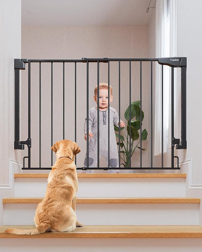 Cumbor 29.2-43" No Bottom Bar Baby Gate for Stairs, 2-in-1 Hardware Mounted Dog Gate Indoor, Wide Pet Gates for Doorway with Large Walk Thru Door, Child-Proof Gate for Top &amp; Bottom of Stairs(Black)