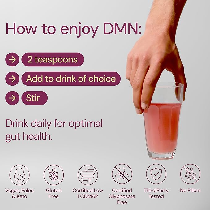 DMN (Daily Microbiome Nutrition), 6 Oz, Plant-Based Fiber Powder with 3 Different Prebiotics, Helps Digestive &amp; Gut Health, Low FODMAP Supplement, Vegan, Wild Berry Flavor, 30 Servings