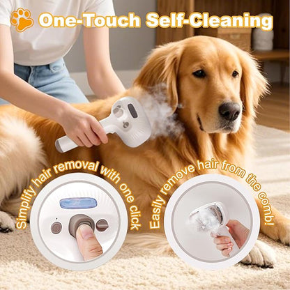 Cat Steam Brush, Dog Brush for Shedding, Pet Spray Hair Removal Comb, Pet Brush for Short &amp; Long Hair, USB Rechargeable Grooming Supplies, Spritz Defur Comb with Finger Wipe for Teeth (White)