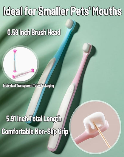 E.M&amp;S.T by Emmeliestella Small Dog &amp; Cat Toothbrush Micro Head, Cat Dental Care, Pets Toothbrush, Oral Hygiene, Easy to Handle, Deep Clean, Extra Soft Bristles, Independent Packaging, Blue&amp;Pink 3PCS