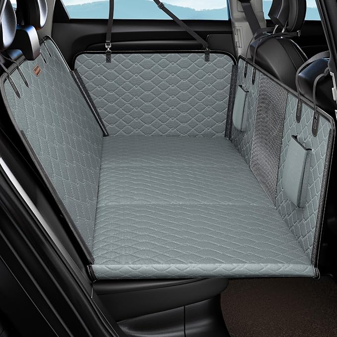 MIXJOY Back Seat Extender - Hard Bottom Dog Car Seat Cover, Waterproof &amp; Foldable Dog Hammock for Car Travel, Grey