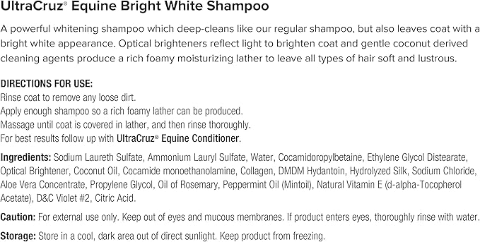 UltraCruz Equine Bright White Horse Shampoo &amp; Conditioner Bundle, 32 oz Each with 16 oz Detangler