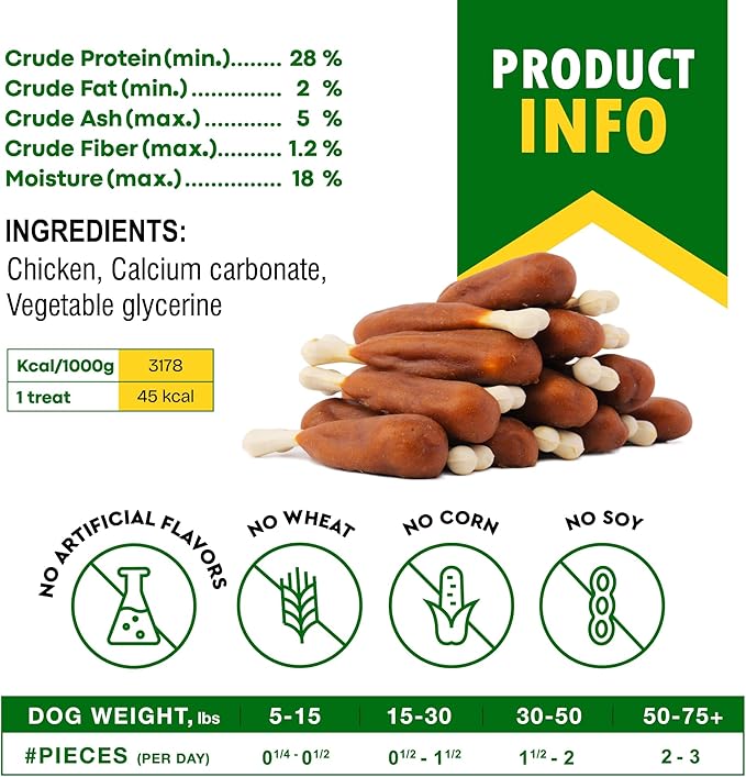 Beloved Pets Dog Treats, Calcium Bones Wrapped Chicken &amp; Rawhide Free Chew 11Oz - Pet Healthy Dried Snacks &amp; Grain Free Meat - Bulk Best Chews for Christmas, Training Small &amp; Large Dogs - Made for USA