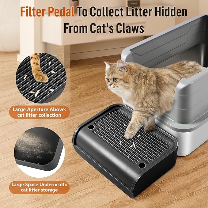 Cat Litter Box Step, Cat Litter Box Ramp Mat with Filter Function for Self-Cleaning Cat Litter Box, Easy to Clean, Cat Pedal Step Stool Ideal for Kitten &amp; Elderly Cats (Black)