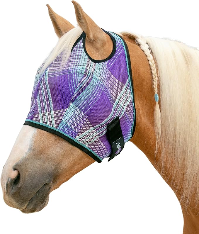 Kensington UV Horse Fly Mask with Web Trim - Protective Mask with Dual Ear Opening &amp; Forelock Freedom - Large, Lavender Mint