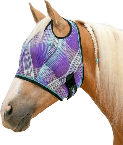 Kensington UV Horse Fly Mask with Web Trim - Protective Mask with Dual Ear Opening &amp; Forelock Freedom - Large, Lavender Mint