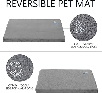 EMPSIGN Stylish Dog Bed Mat Dog Crate Pad Mattress Reversible (Cool &amp; Warm), Water Proof Linings, Removable Machine Washable Cover, Firm Support Pet Crate Bed for Small to XX-Large Dogs, Grey