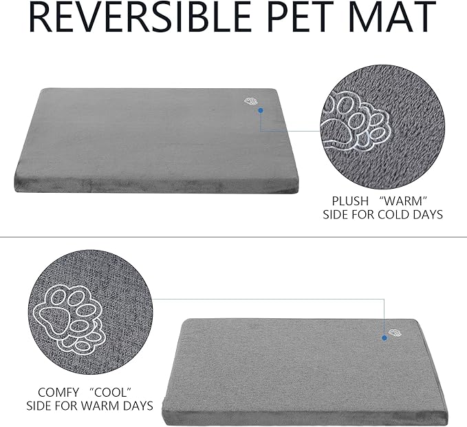 EMPSIGN Stylish Dog Bed Mat Dog Crate Pad Mattress Reversible (Cool &amp; Warm), Water Proof Linings, Removable Machine Washable Cover, Firm Support Pet Crate Bed for Small to XX-Large Dogs, Grey