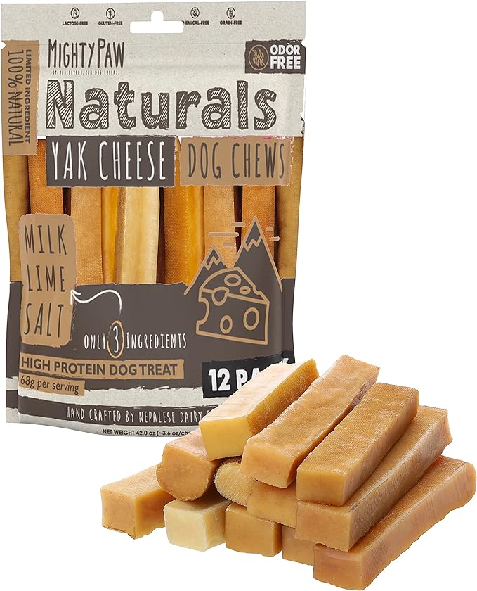 Mighty Paw Yak Cheese Chews for Dogs, All Natural Long Lasting Pet Treats. Odorless &amp; Great for Oral Health. Limited Ingredient Chews for Puppies &amp; Power Chewers (Medium, 12 Pack)1 Count (Pack of 1)