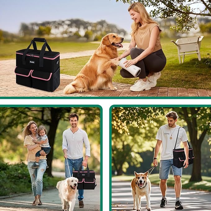 Large Pet Travel Bag Organizer - Dog &amp; Cat Tote with Food Containers, Bowls, Feeding Mat, Perfect for Camping, Hiking (Multi-Pocket Design)