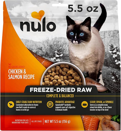 Nulo Freestyle Freeze-Dried Raw, Ultra-Rich Grain-Free Dry Cat Food for All Breeds and Life Stages with BC30 Probiotic for Digestive and Immune Health, Chicken &amp; Salmon, 5.5 Ounce