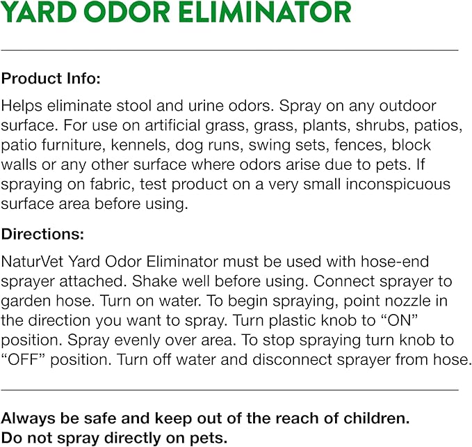 NaturVet – Yard Odor Eliminator – Eliminate Stool and Urine Odors from Lawn and Yard – Designed for Use on Grass, Plants, Patios, Gravel, Concrete &amp; More – 31.6 oz Ready-to-Use with Nozzle