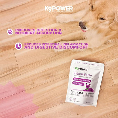 K9 Power Digest Forte for Dogs 1lb – Digestive, Immunity &amp; Calming Support - Enhances Nutrient Absorption - Balances Gut Flora - Eases Discomfort &amp; Boost Mood - Pack of 2